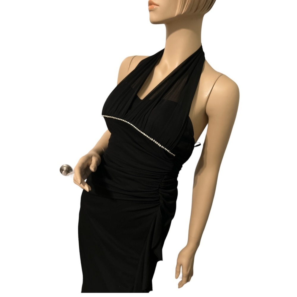Blondie Nites Linda Bernell Dress Cocktail Halter Black Chiffon Rhinestone SZ 3 - Picture 5 of 6